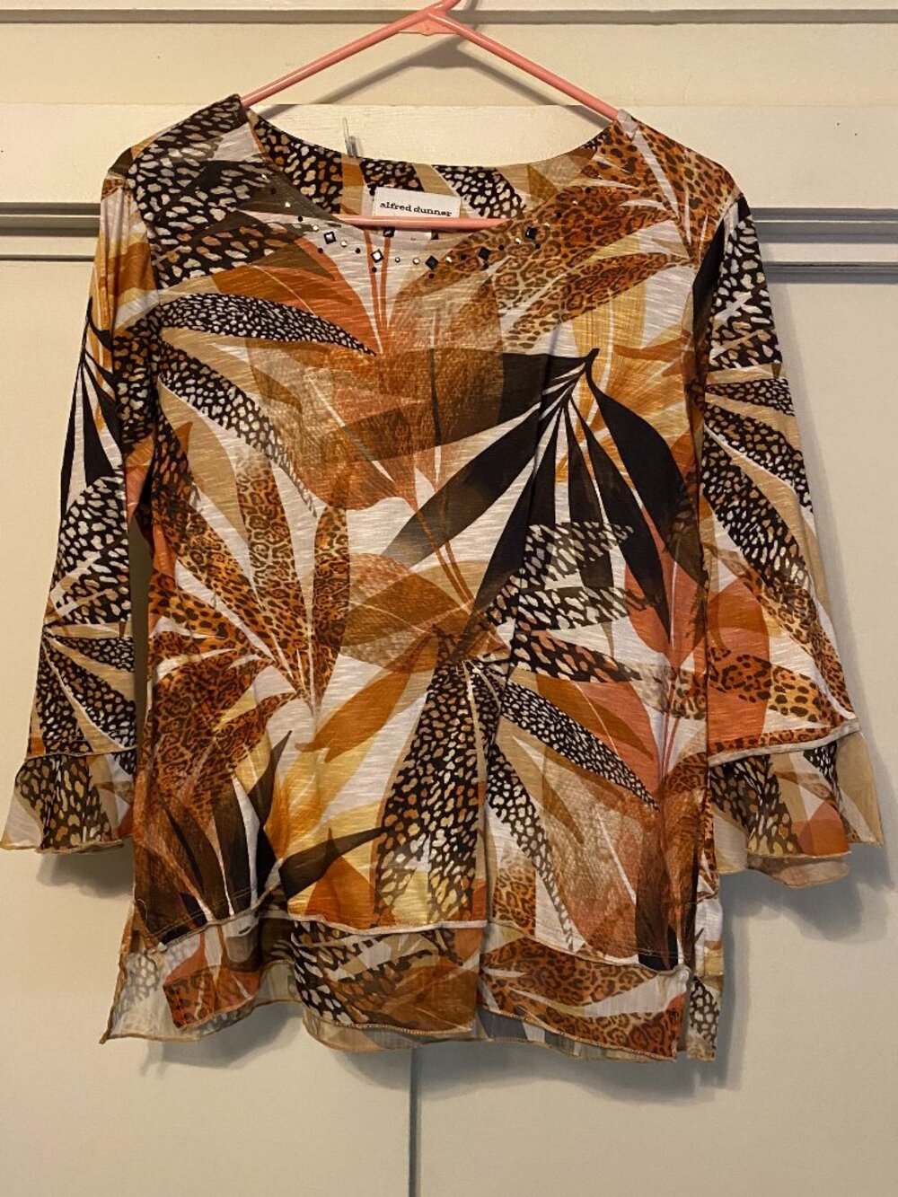 Alfred Dunner, fall colors layered tunic w/3/4 length layered sleeves, size M